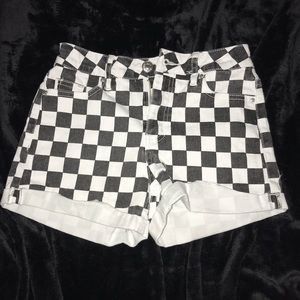 Checkered Jean Shorts